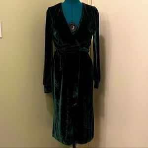Zara green velvet midi wrap dress